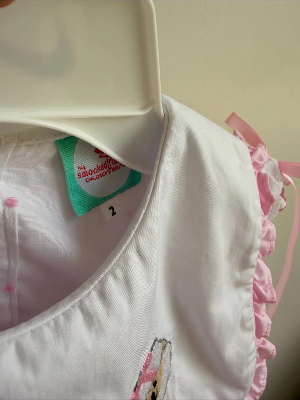 Baby Girls White and Pink Lamb Ruffle Romper
